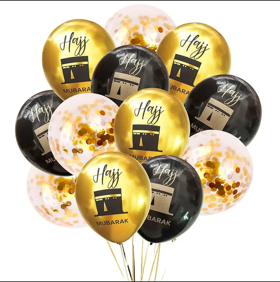 Hajj Mubarak Double-Sided Printed Balloons Black & Gold - almanaar Islamic Store