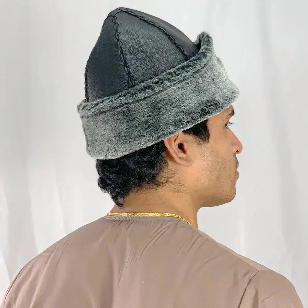 Adult Men Hat IYI Ertugrul Alp Hat with Faux Fur and Silver Logo - Almanaar Islamic Store