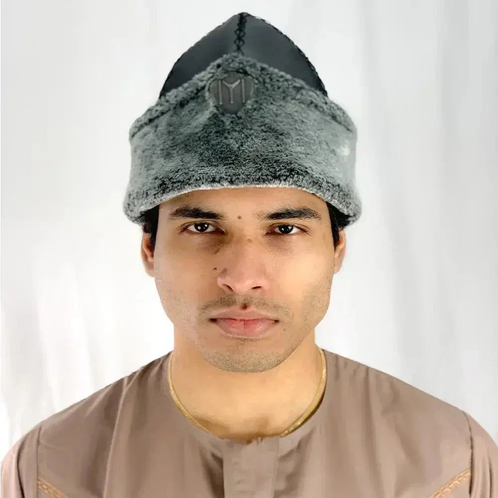 Adult Men Hat IYI Ertugrul Alp Hat with Faux Fur and Silver Logo - Almanaar Islamic Store