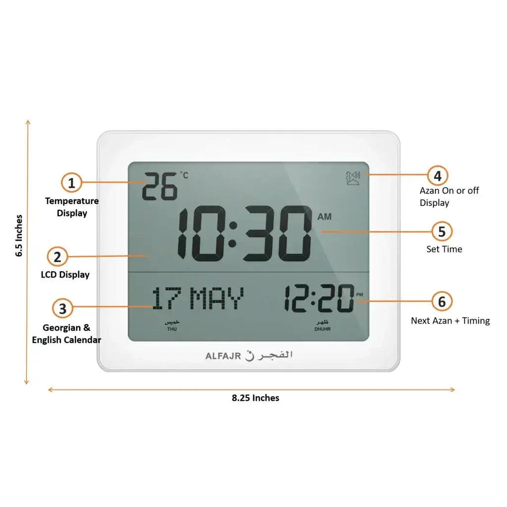Alfajr Automatic Worldwide Azan Muslim Prayer and Qibla Digital Reminder Clock - almanaar Islamic Store