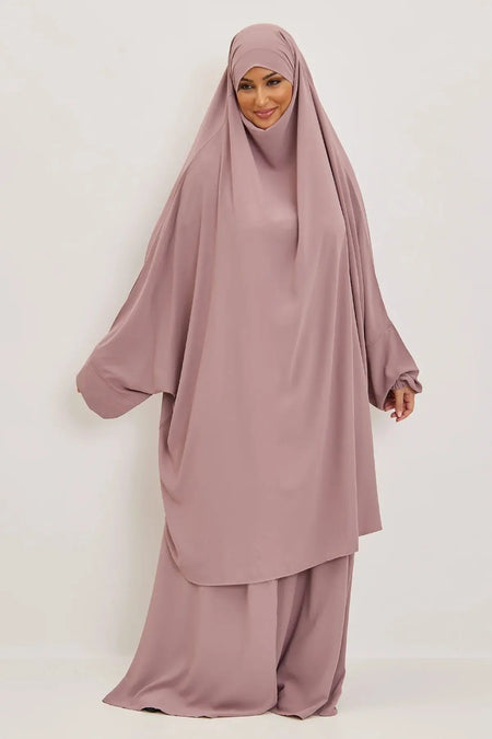 Antique Pink Premium Two Piece Medina Silk Jilbab Set-almanaar Islamic Store