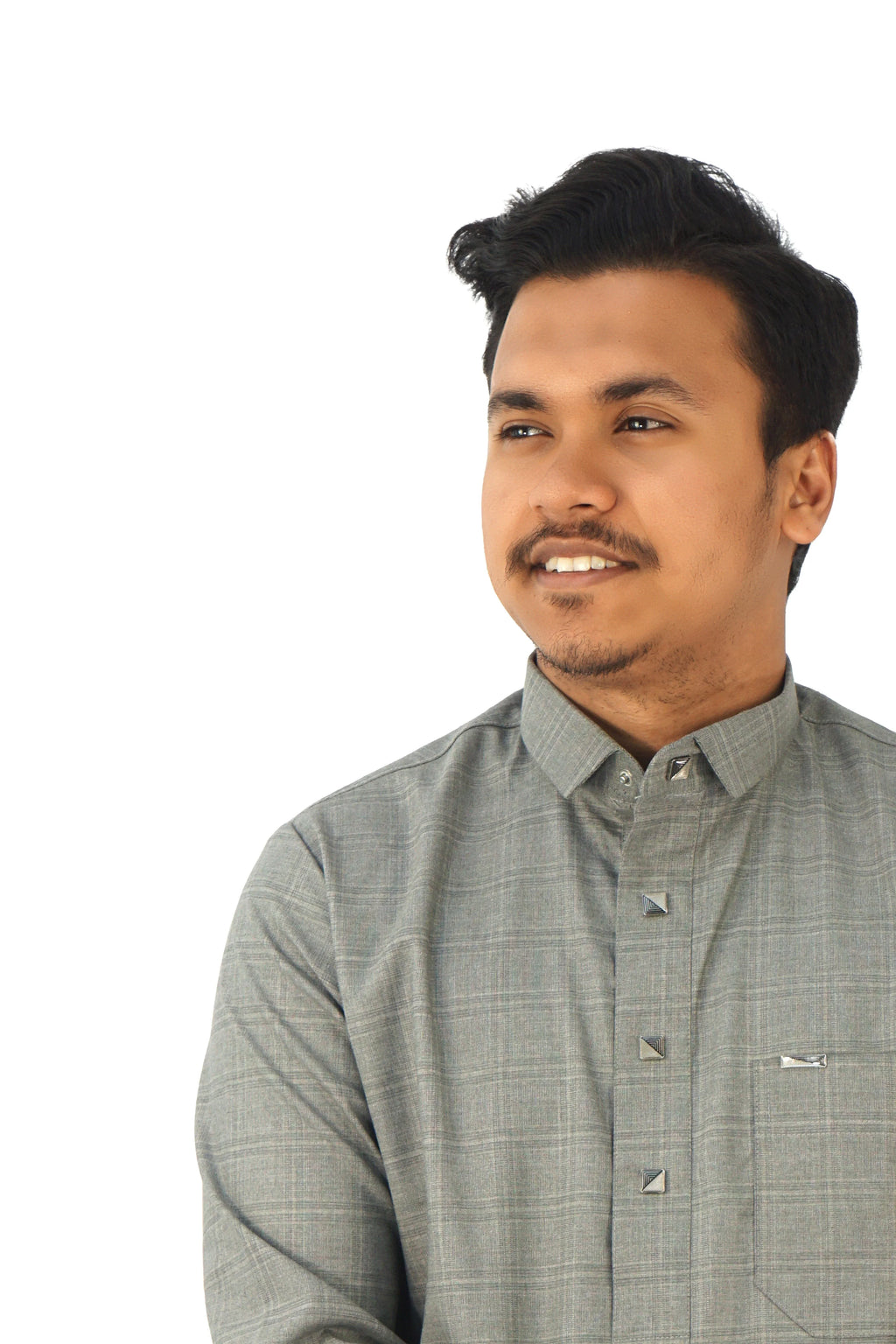 Men's Classic Ash Grey Thobe – Elegant Checkered Design - almanaar Islamic Store