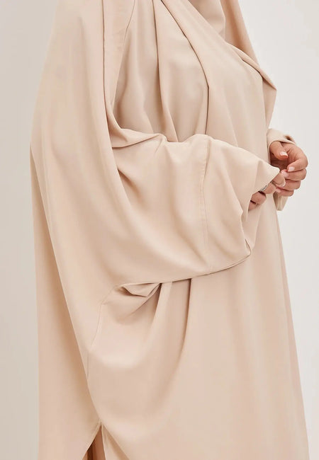 Beige Premium Two Piece Medina Silk Jilbab Set-almanaar Islamic Store