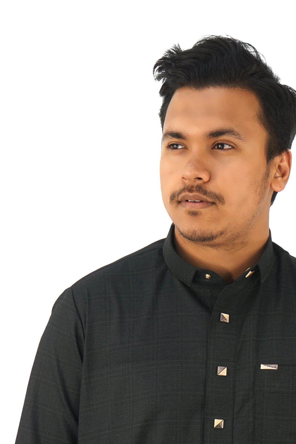 Men's Classic Black Thobe – Elegant Checkered Design - almanaar Islamic Store