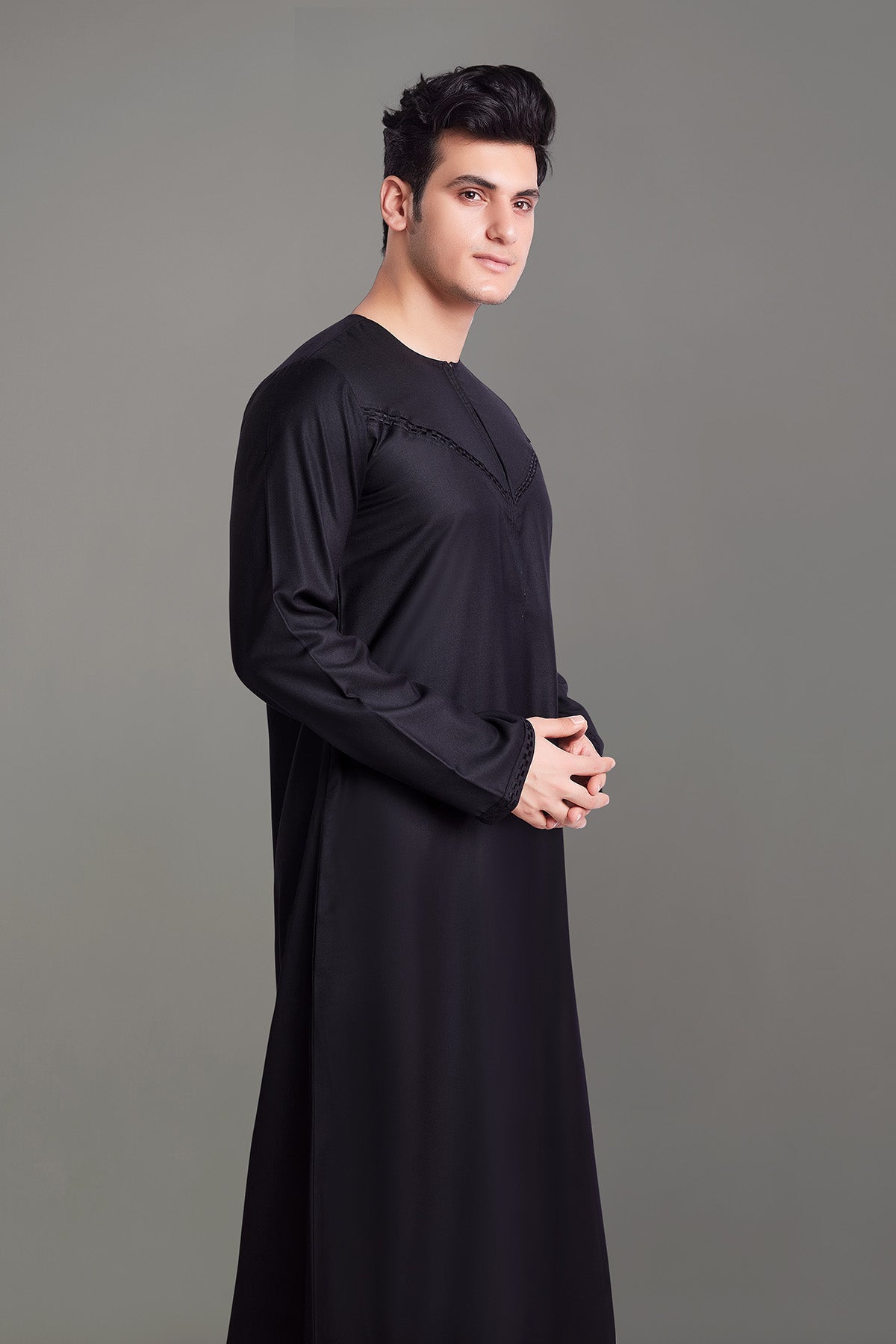 Black Omani Thobe With Front Zip-almanaar Islamic Store