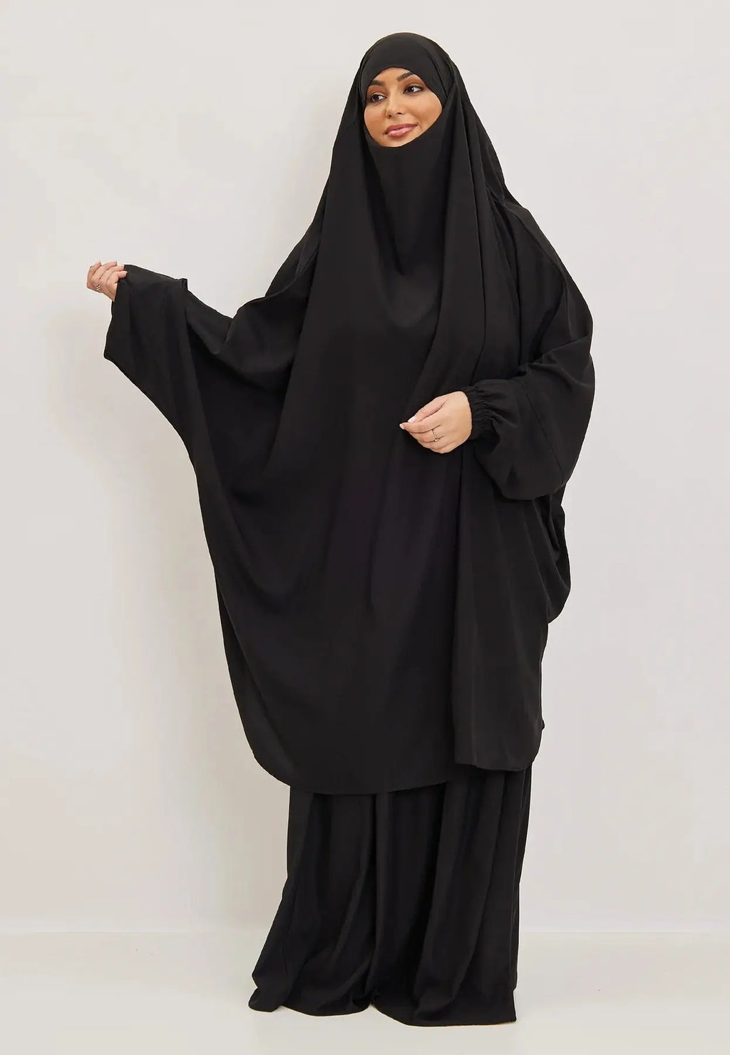 Black Premium Two Piece Medina Silk Jilbab Set-almanaar Islamic Store