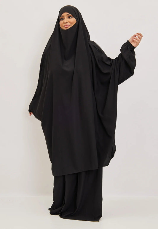 Black Premium Two Piece Medina Silk Jilbab Set-almanaar Islamic Store