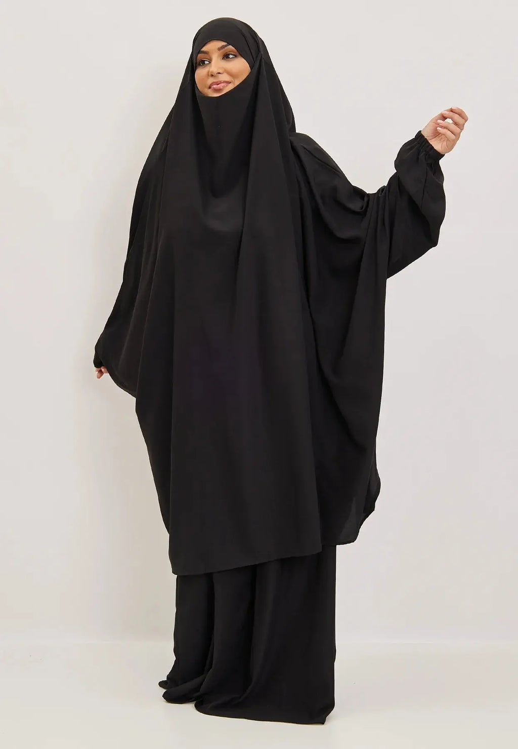 Black Premium Two Piece Medina Silk Jilbab Set-almanaar Islamic Store