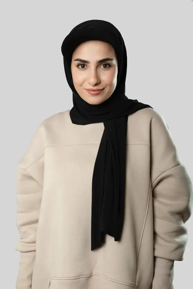 Ready-to-Wear Hijab with Cap Black in Premium Sandy Fabric - almanaar Islamic Store