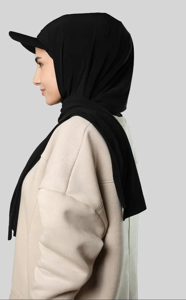 Ready-to-Wear Hijab with Cap Black in Premium Sandy Fabric almanaar Islamic Store