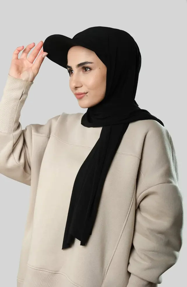 Ready-to-Wear Hijab with Cap Black in Premium Sandy Fabric - almanaar Islamic Store