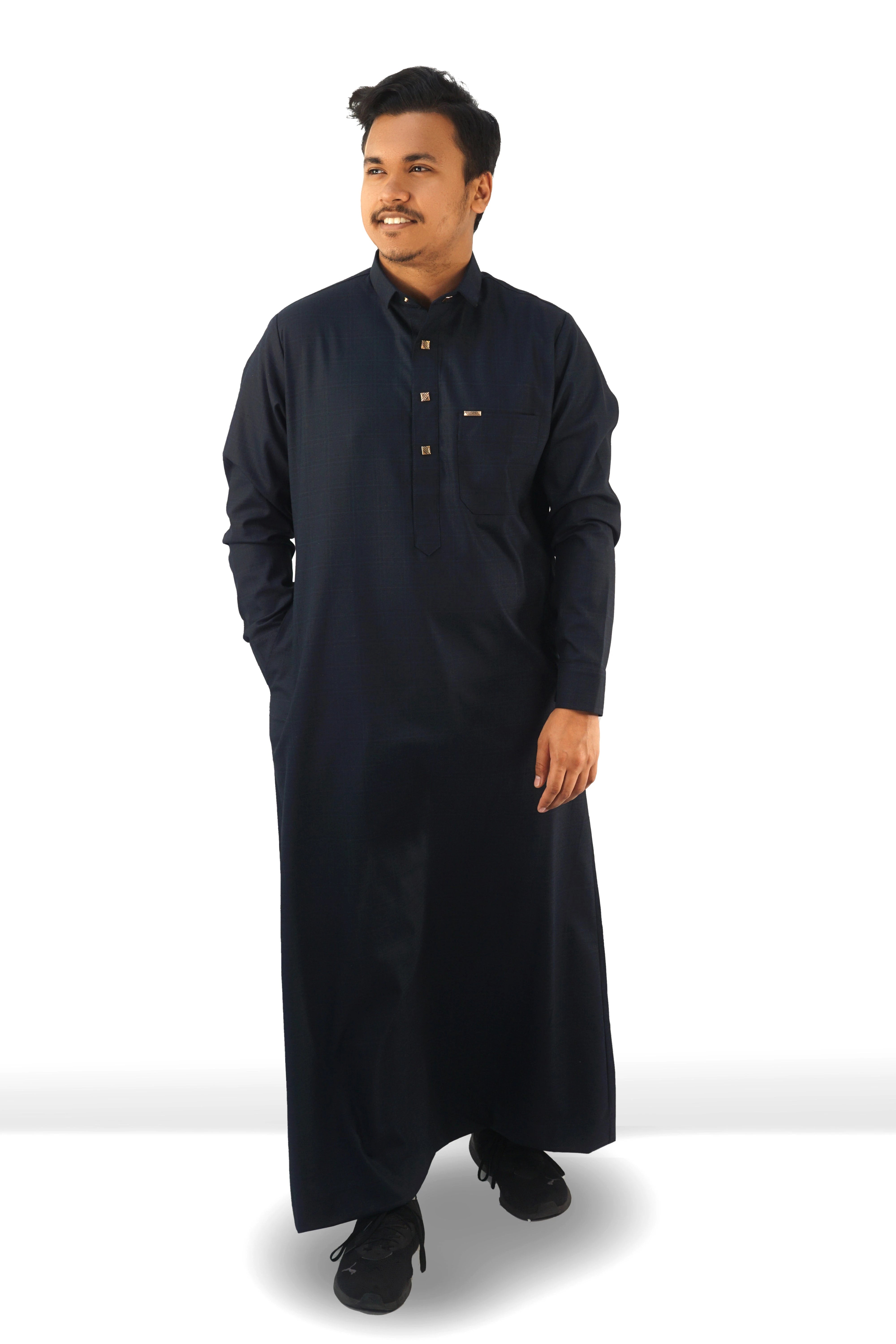 Men's Classic Navy Thobe – Elegant Checkered Design almanaar Islamic Store