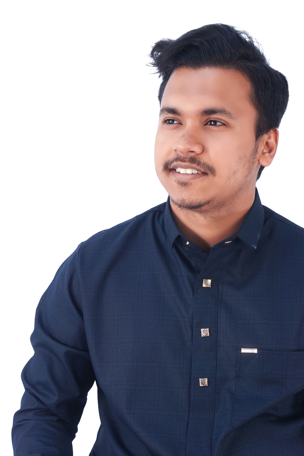 Men's Classic Navy Thobe – Elegant Checkered Design - almanaar Islamic Store