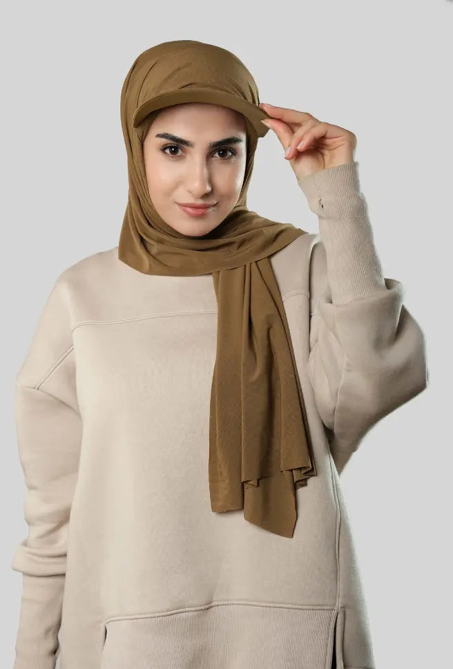 Ready-to-Wear Hijab with Cap Brown in Premium Sandy Fabric almanaar Islamic Store