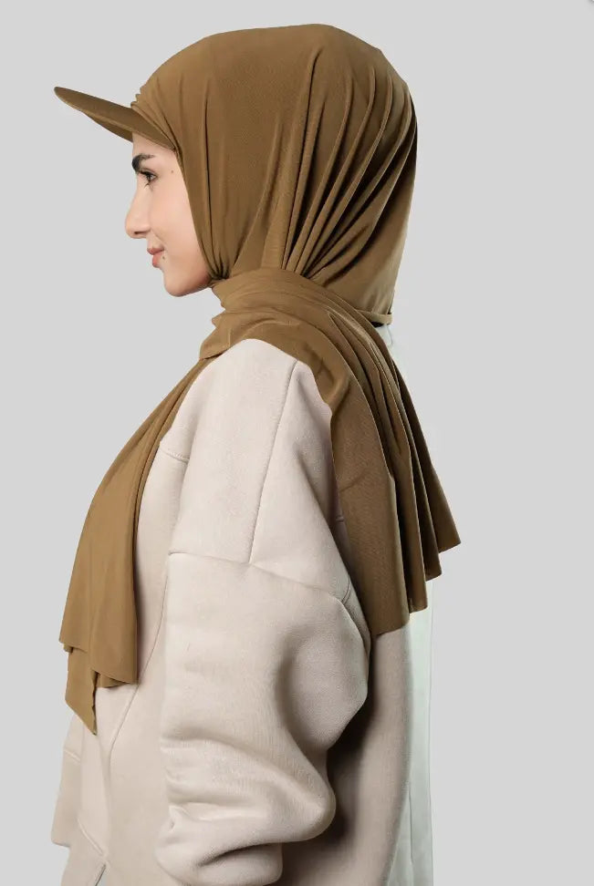 Ready-to-Wear Hijab with Cap Brown in Premium Sandy Fabric almanaar Islamic Store