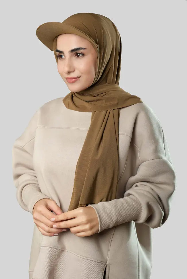 Ready-to-Wear Hijab with Cap Brown in Premium Sandy Fabric almanaar Islamic Store