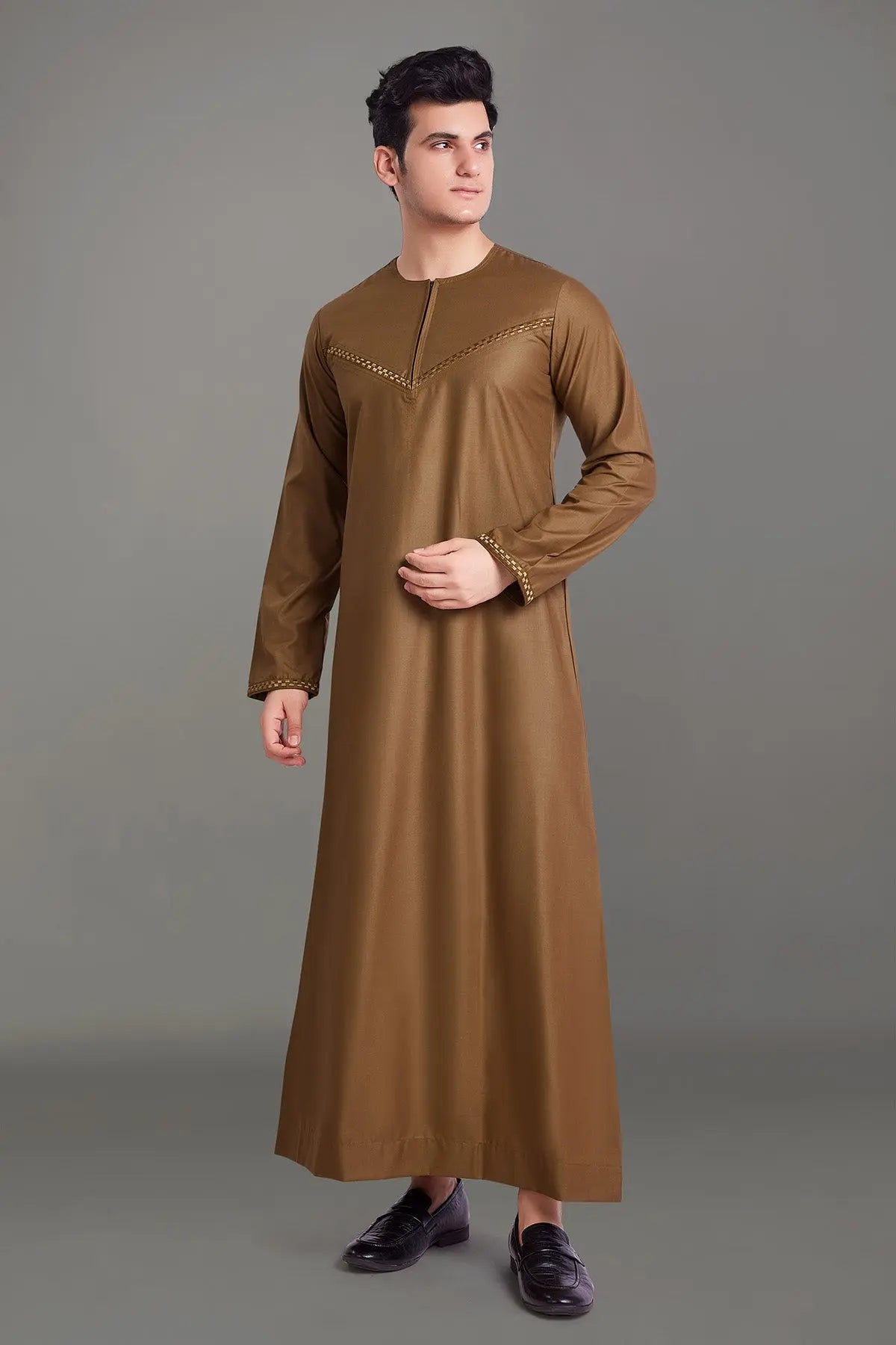 Camel Omani Thobe With Front Zip-almanaar Islamic Store