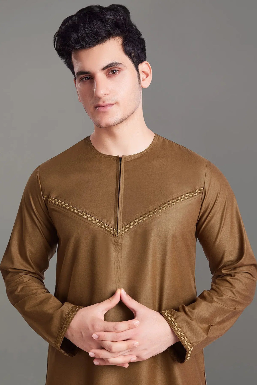 Camel Omani Thobe With Front Zip-almanaar Islamic Store