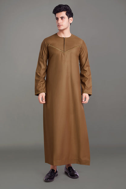 Camel Omani Thobe With Front Zip-almanaar Islamic Store