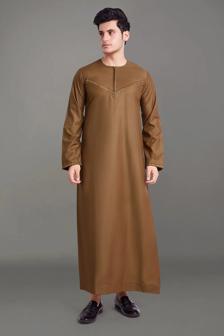 Camel Omani Thobe With Front Zip-almanaar Islamic Store