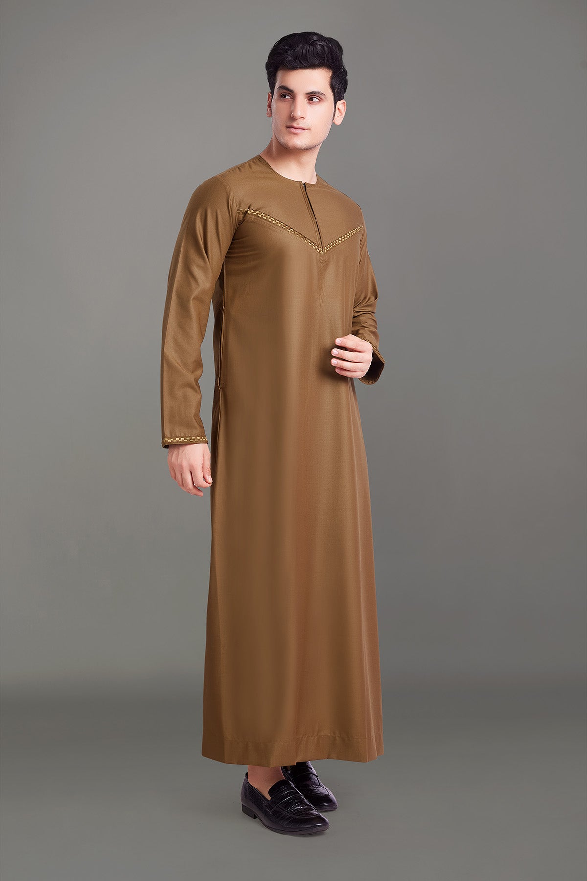 Camel Omani Thobe With Front Zip-almanaar Islamic Store