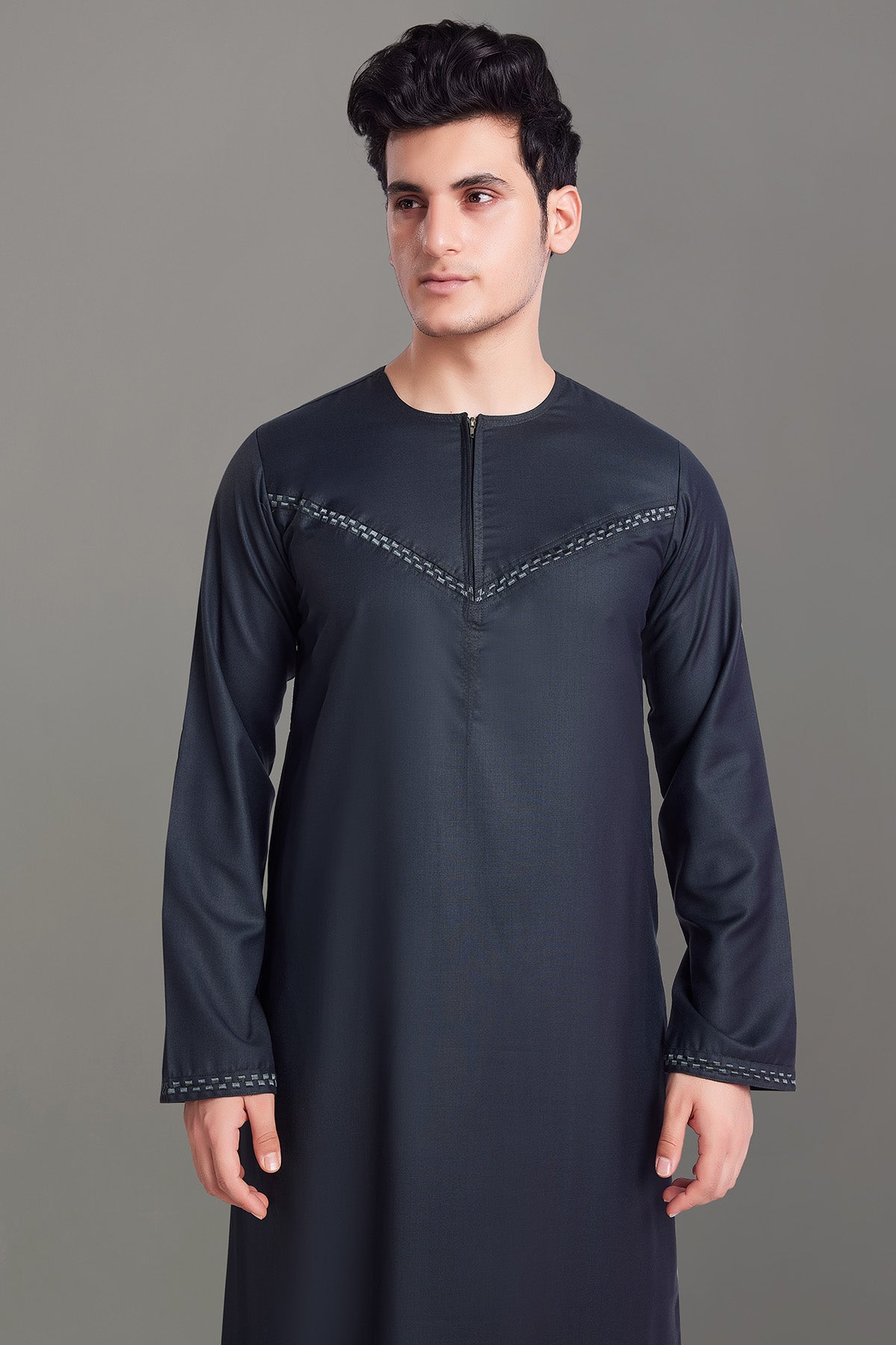 Charcoal Grey Omani Thobe With Front Zip-almanaar Islamic Store
