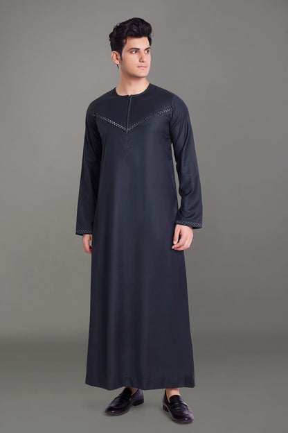 Charcoal Grey Omani Thobe With Front Zip-almanaar Islamic Store