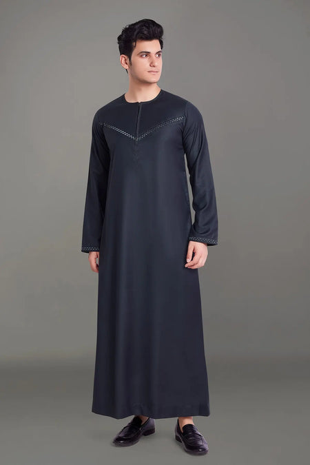 Charcoal Grey Omani Thobe With Front Zip-almanaar Islamic Store