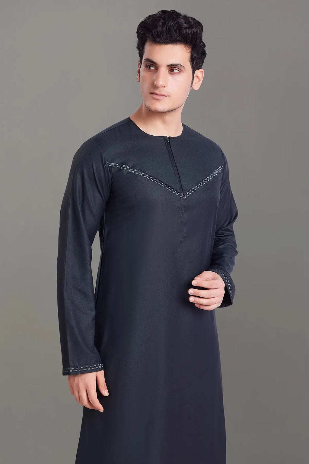 Charcoal Grey Omani Thobe With Front Zip-almanaar Islamic Store