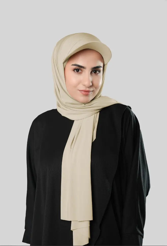 Ready-to-Wear Hijab with Cap Cream in Premium Sandy Fabric almanaar Islamic Store