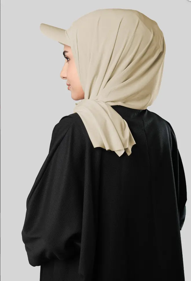 Ready-to-Wear Hijab with Cap Cream in Premium Sandy Fabric almanaar Islamic Store