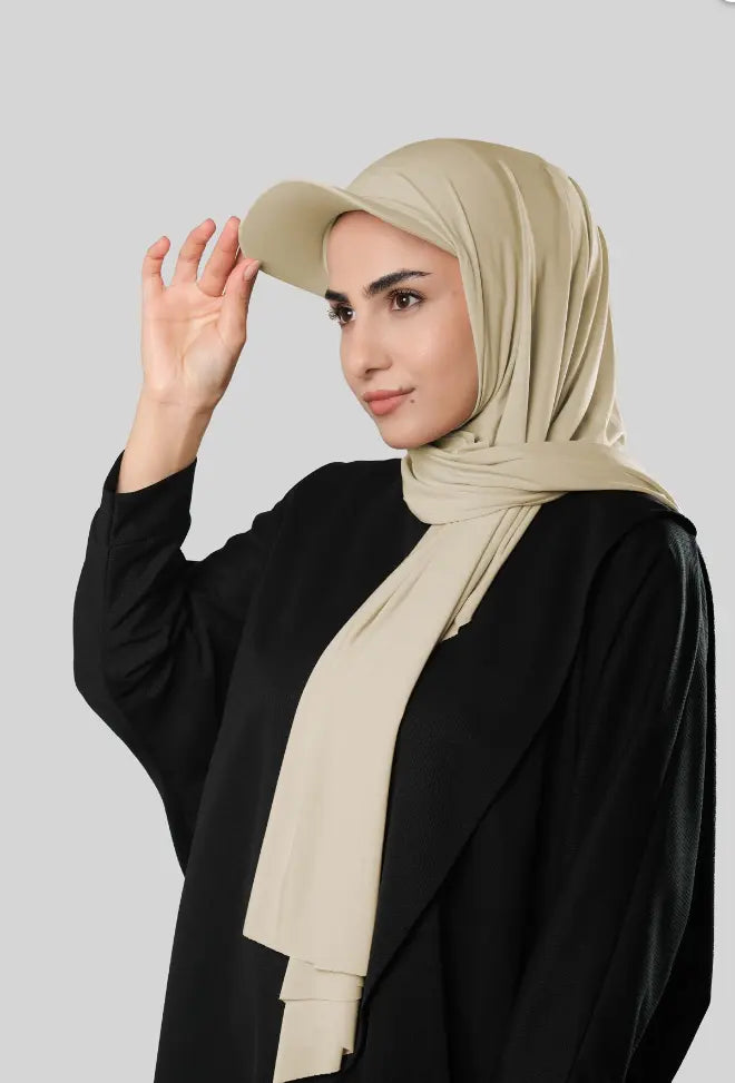 Ready-to-Wear Hijab with Cap Cream in Premium Sandy Fabric almanaar Islamic Store