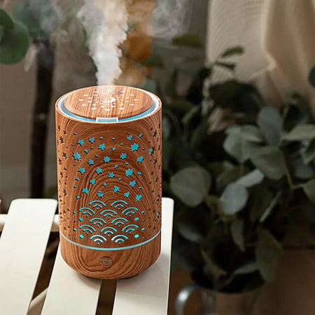 Luminous Aromatherapy Humidifier | 230ml Wooden Design (AM010) almanaar Islamic Store