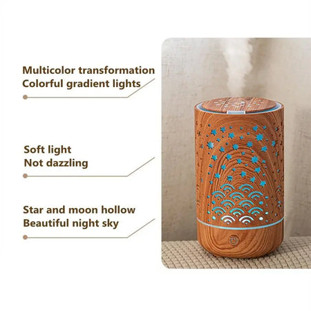 Luminous Aromatherapy Humidifier | 230ml Wooden Design (AM010) almanaar Islamic Store