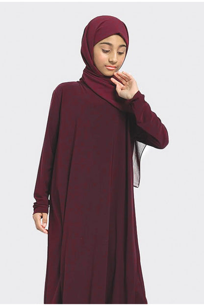 Plain Jersey Abaya Girls Maroon - almanaar Islamic Store