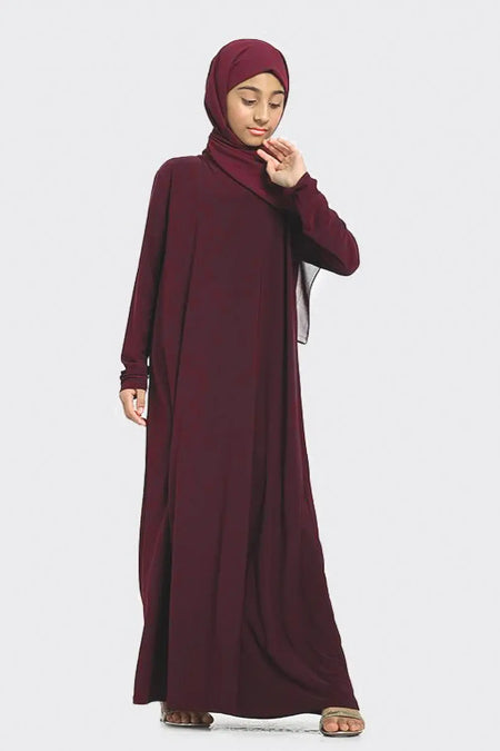 Plain Jersey Abaya Girls Maroon - almanaar Islamic Store