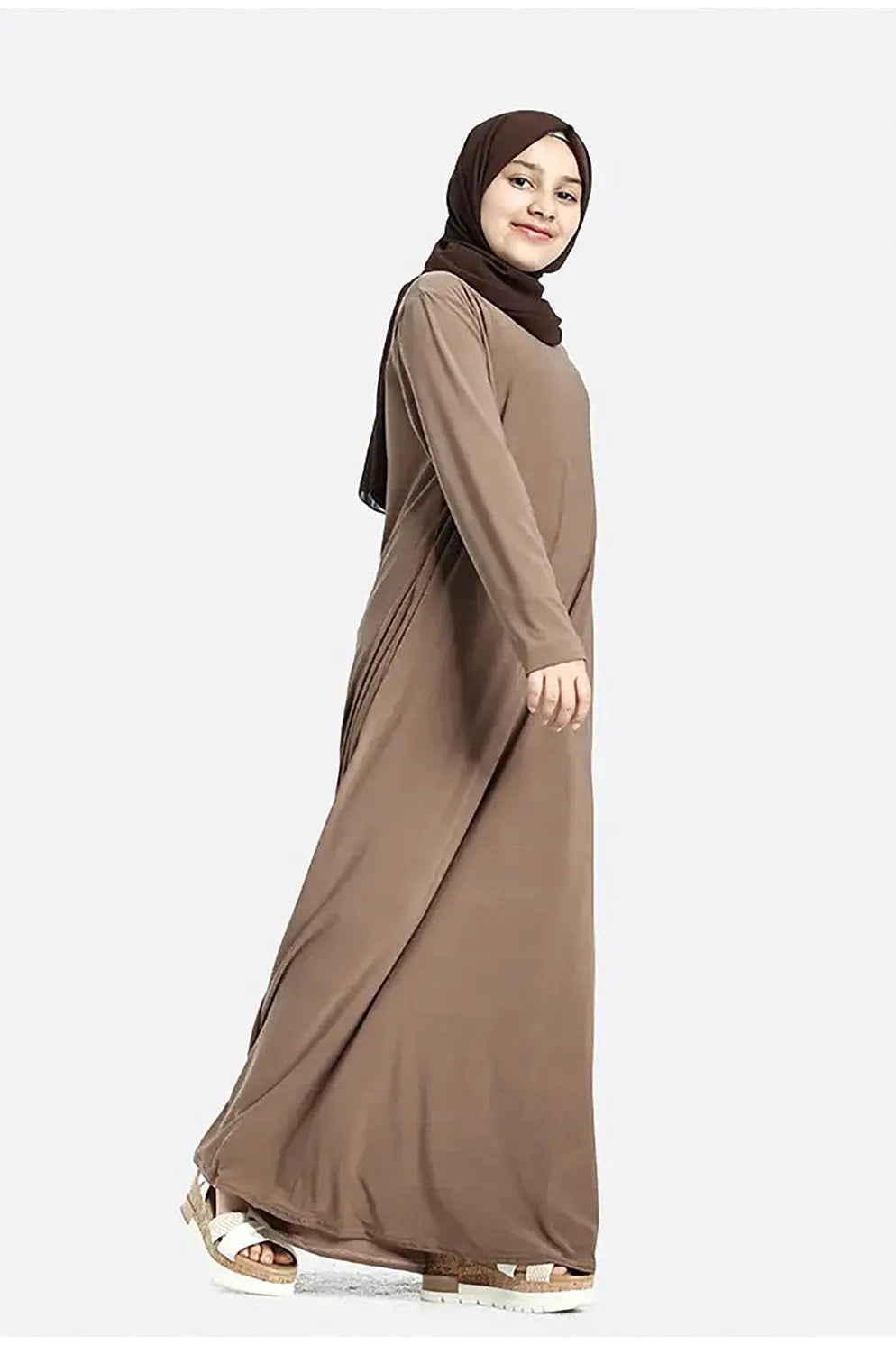 Plain Jersey Abaya Girls Beige - almanaar Islamic Store