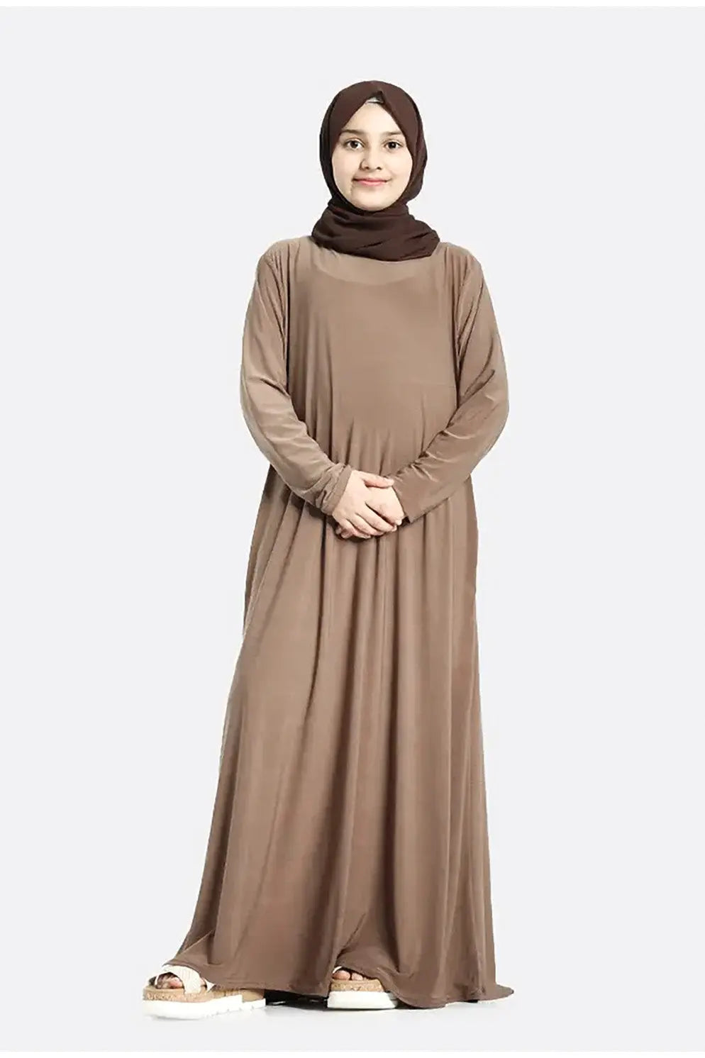 Plain Jersey Abaya Girls Beige - almanaar Islamic Store