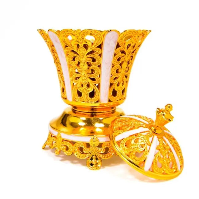 Pearl White Enamel Gold Luxury Burner Small - almanaar Islamic Store