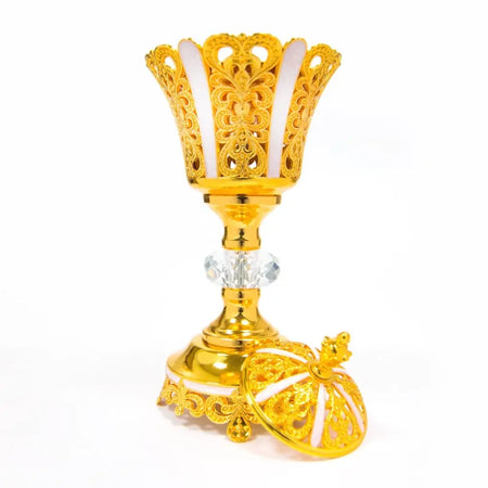 Pearl White Enamel Gold Luxury Burner Large - almanaar Islamic Store