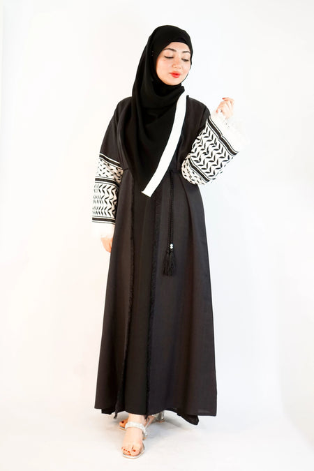 Palestinian Embroidery 3-Piece Open Abaya Black - almanaar Islamic Store