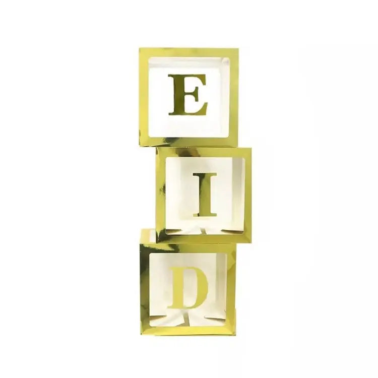 Eid Letter Transparent Balloon Boxes (25cm) - Gold-almanaar Islamic Store