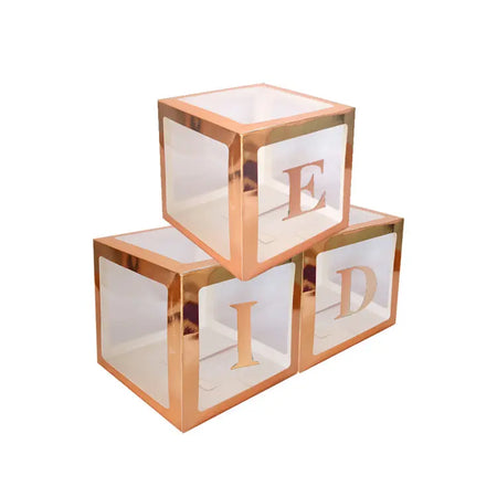 Eid Letter Transparent Balloon Boxes (25cm) - Rose Gold-almanaar Islamic Store