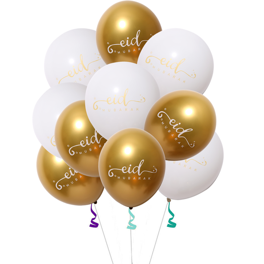 Eid Mubarak Balloons - Pearl - White & Gold-almanaar Islamic Store