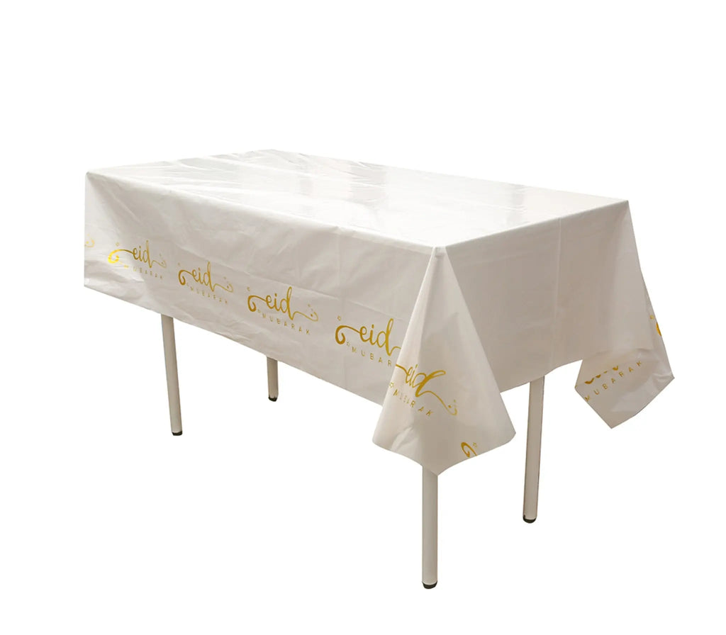 Eid Mubarak Disposable Tablecloth - White & Gold Marble-almanaar Islamic Store