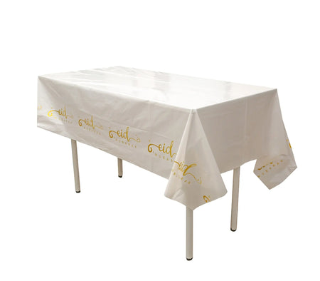 Eid Mubarak Disposable Tablecloth - White & Gold Marble-almanaar Islamic Store