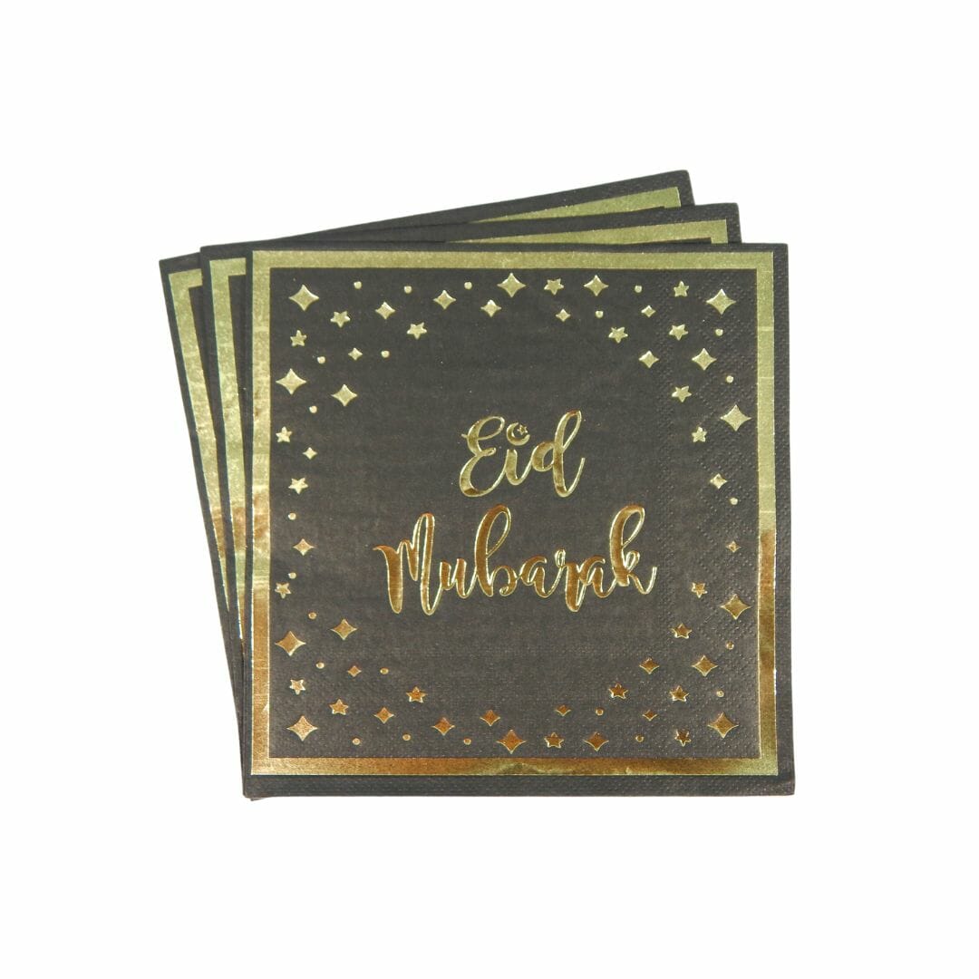 Eid Mubarak Napkins (20pk) – Black & Gold-almanaar Islamic Store