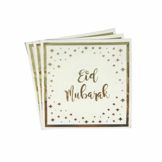 Eid Mubarak Napkins (20pk) – Cream & Gold-almanaar Islamic Store