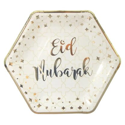 Eid Mubarak Party Plates (10pk) – Cream & Gold-almanaar Islamic Store