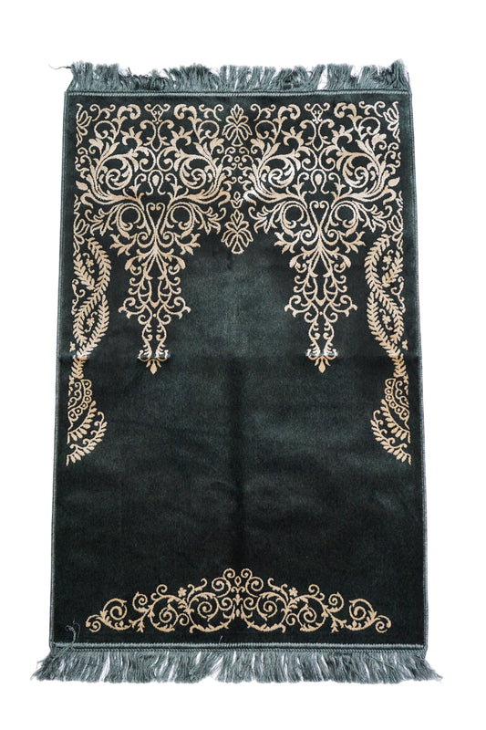 Black and Gold Floral Design Turkish islamic Prayer Mat